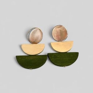 Rose Gold and Wood Geometric Stud Earrings